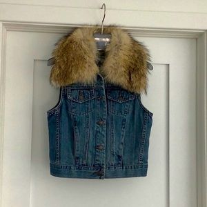 Michael KORS Denim Vest with Racoon Collar